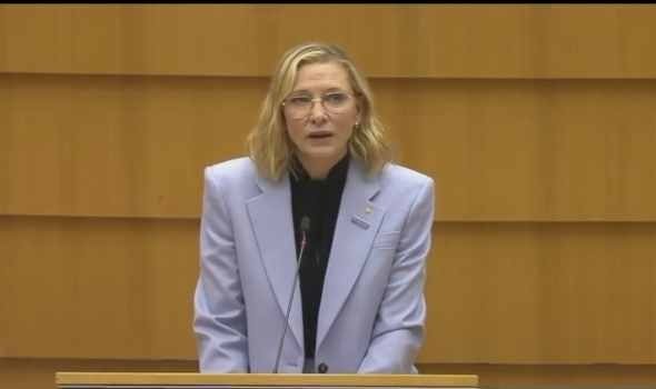 كيت بلانشيت تدعو أمام البرلمان الأوروبي إلى وقف فوري لإطلاق النار في غزة وزيادة دعم اللاجئين